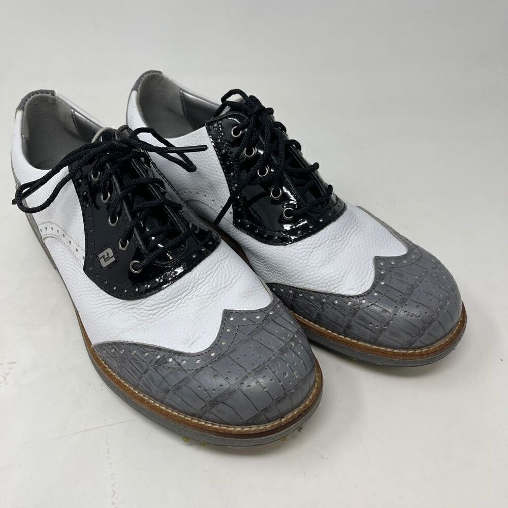 Foot Joy White Black Gray Dryjoys Premiere Series Wilcox Golf Shoes Size 8